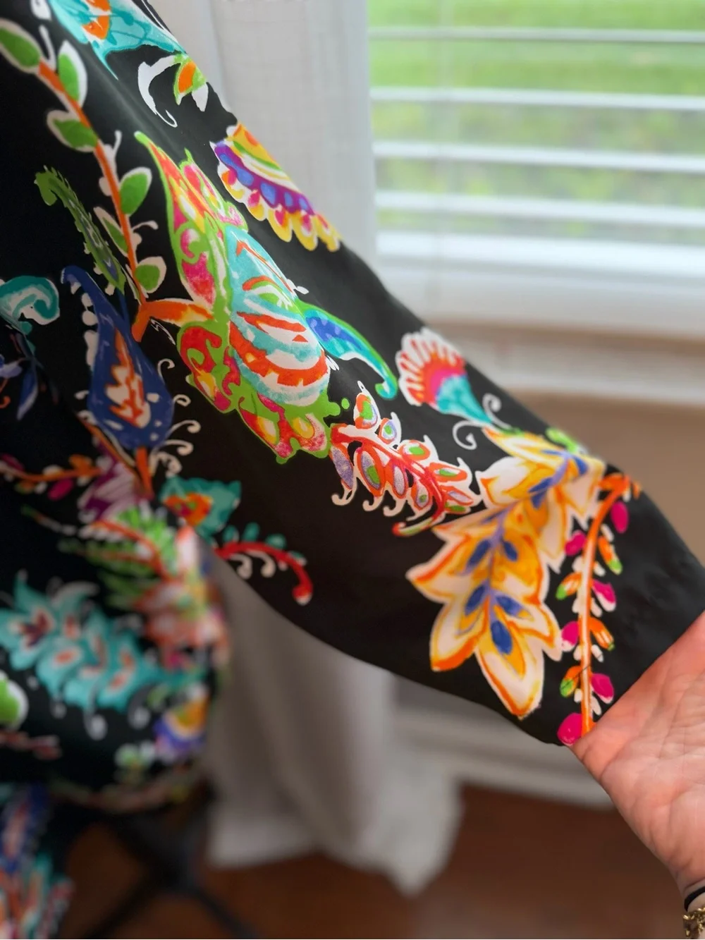 Lauren Ralph Lauren Black Floral Print Blouse with Bright Accents - Picture 4 of 6